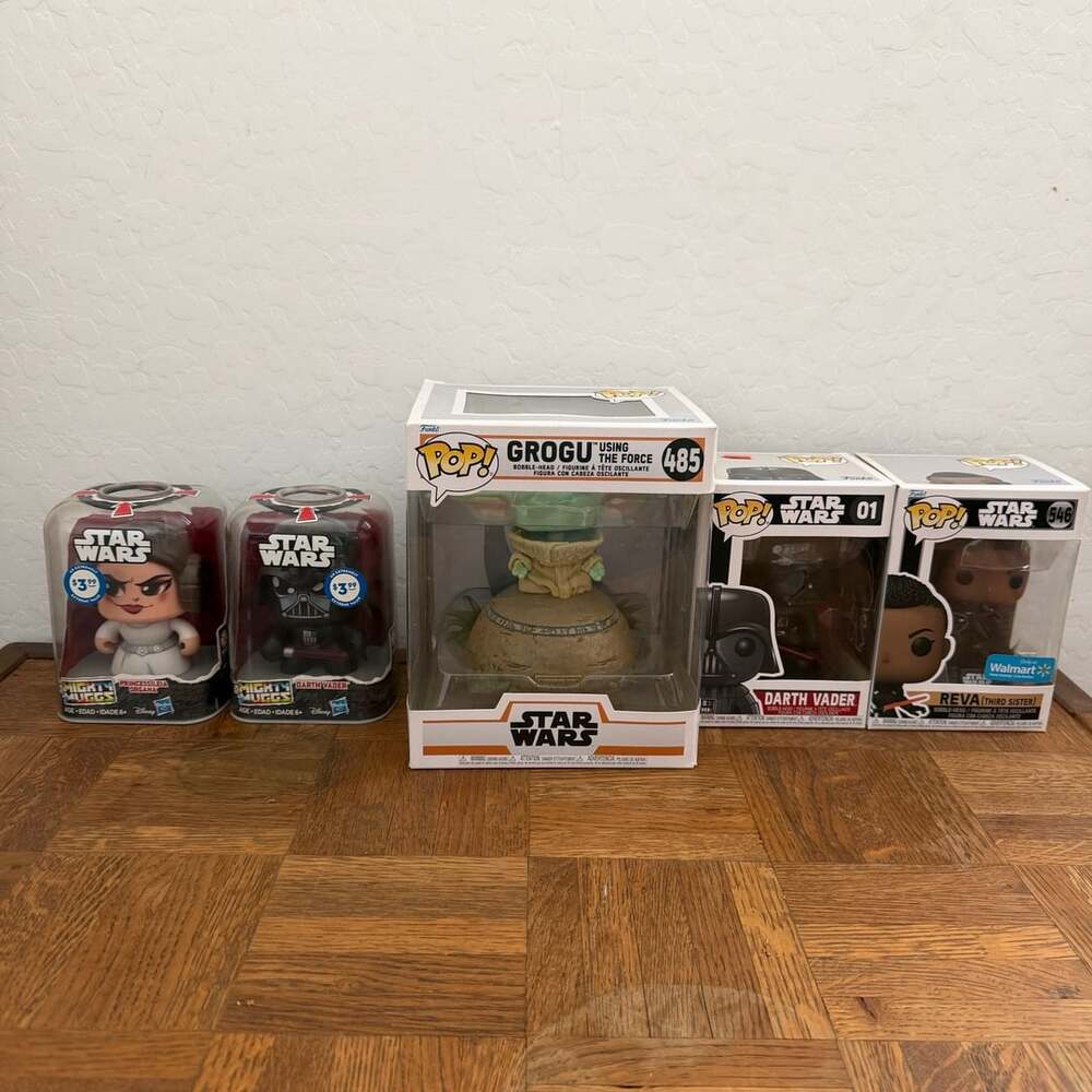 Lot of 5 Funko Pop Star Wars Figures Grogu Using The Force Darth Vader Reva Leia